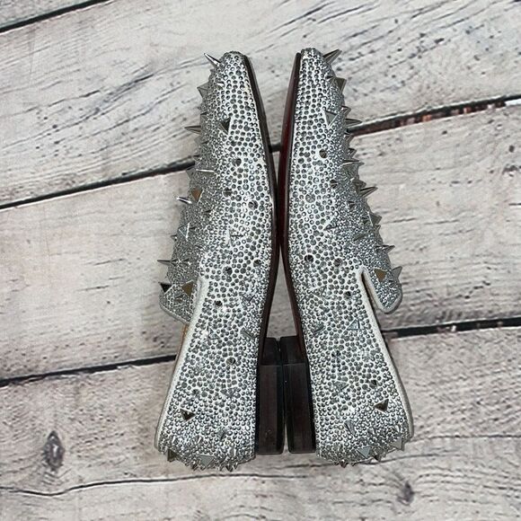 Spiked Silver Christian Louboutin Suede Burma Potpourri Dandy Smoking Shoe 41 - Picture 8 of 14